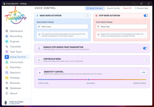 TranscriptorPro Settings